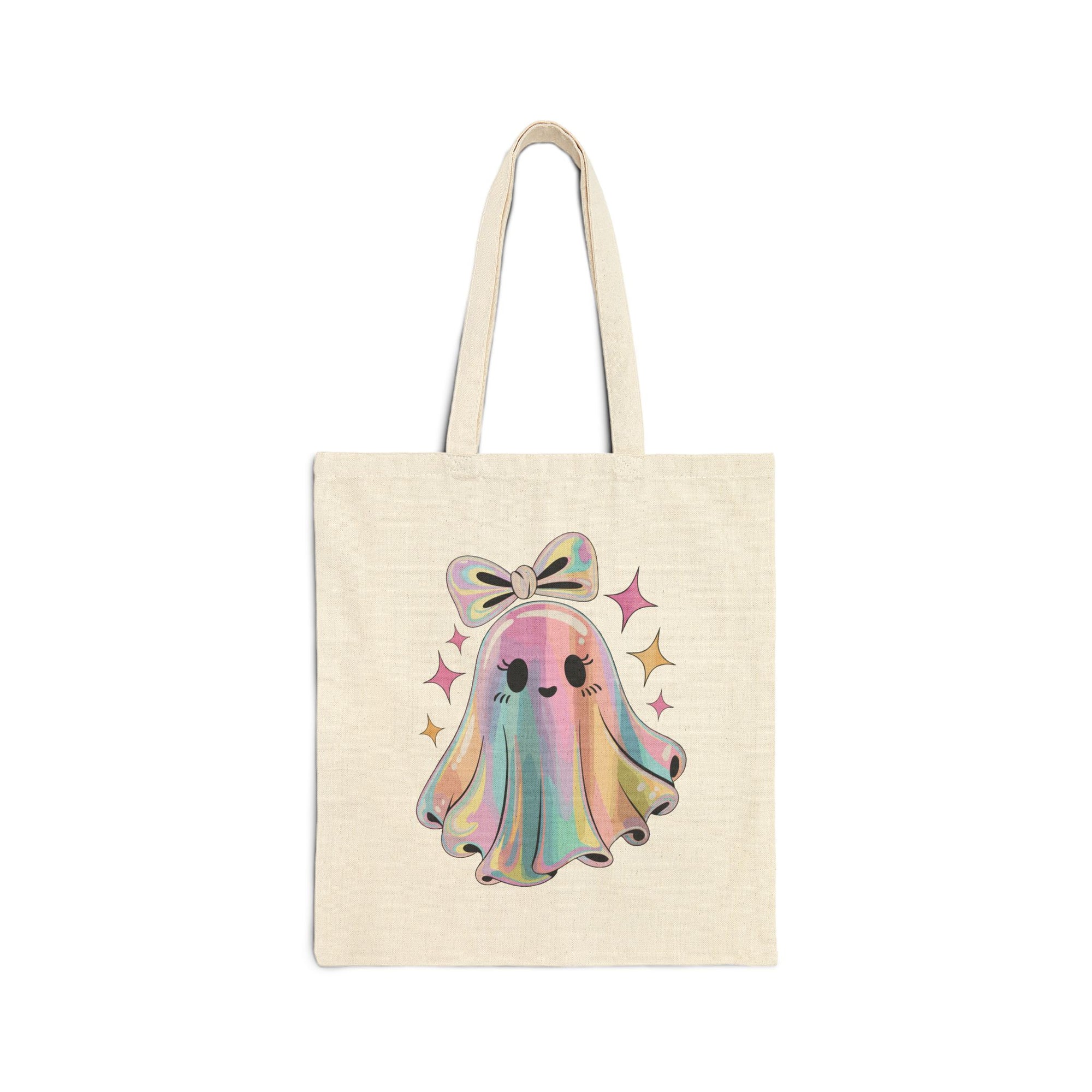 Cute Ghost Tote Bag – Fun Rainbow Halloween Reusable Canvas