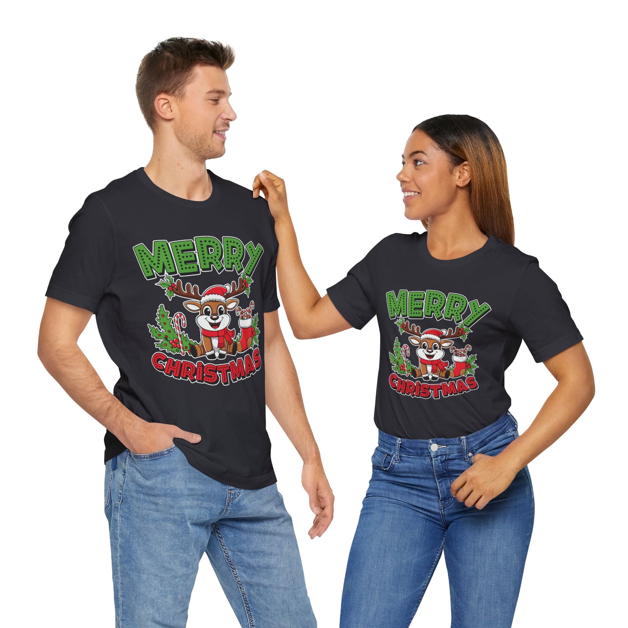 Merry Christmas Reindeer Tee, Festive Holiday Shirt, Unisex Christmas Apparel, Cute Gifts for Him/Her, Holiday Party Outfit