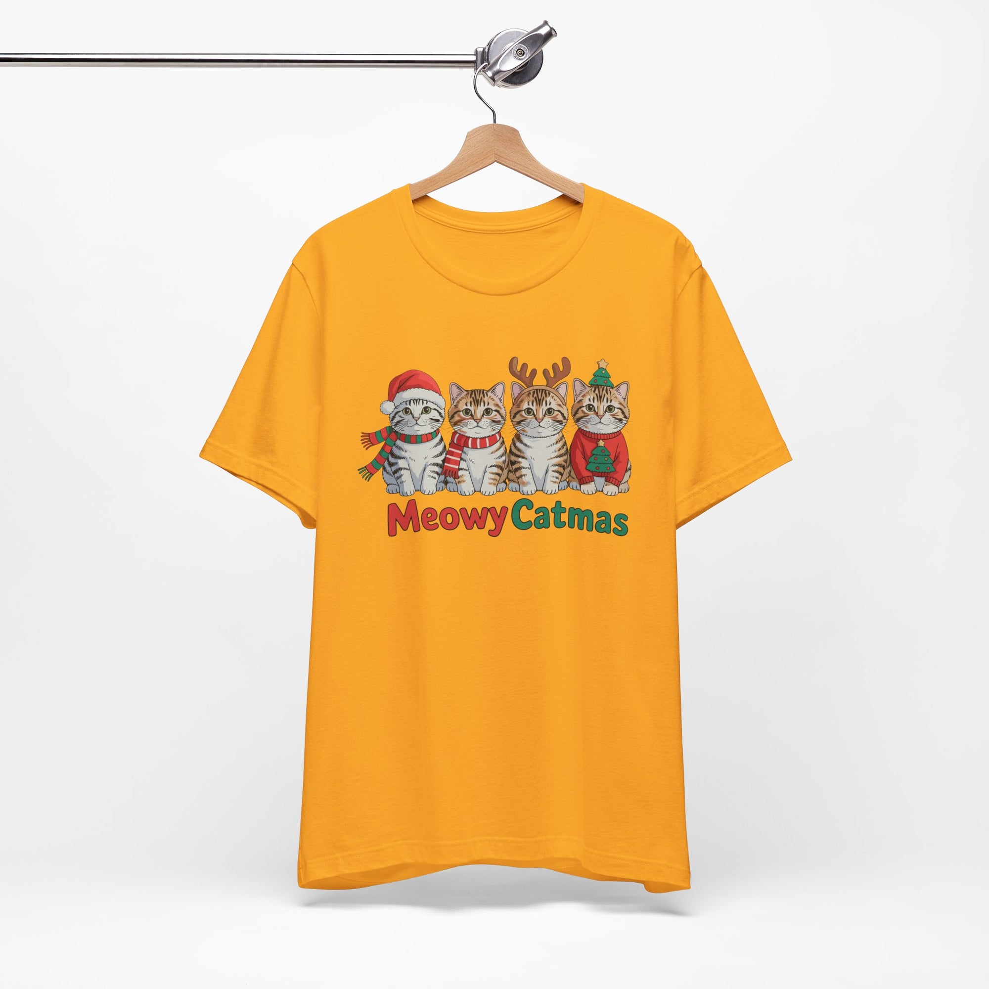 Meowy Catmas Short Sleeve Tee - Festive Cat Christmas T-Shirt