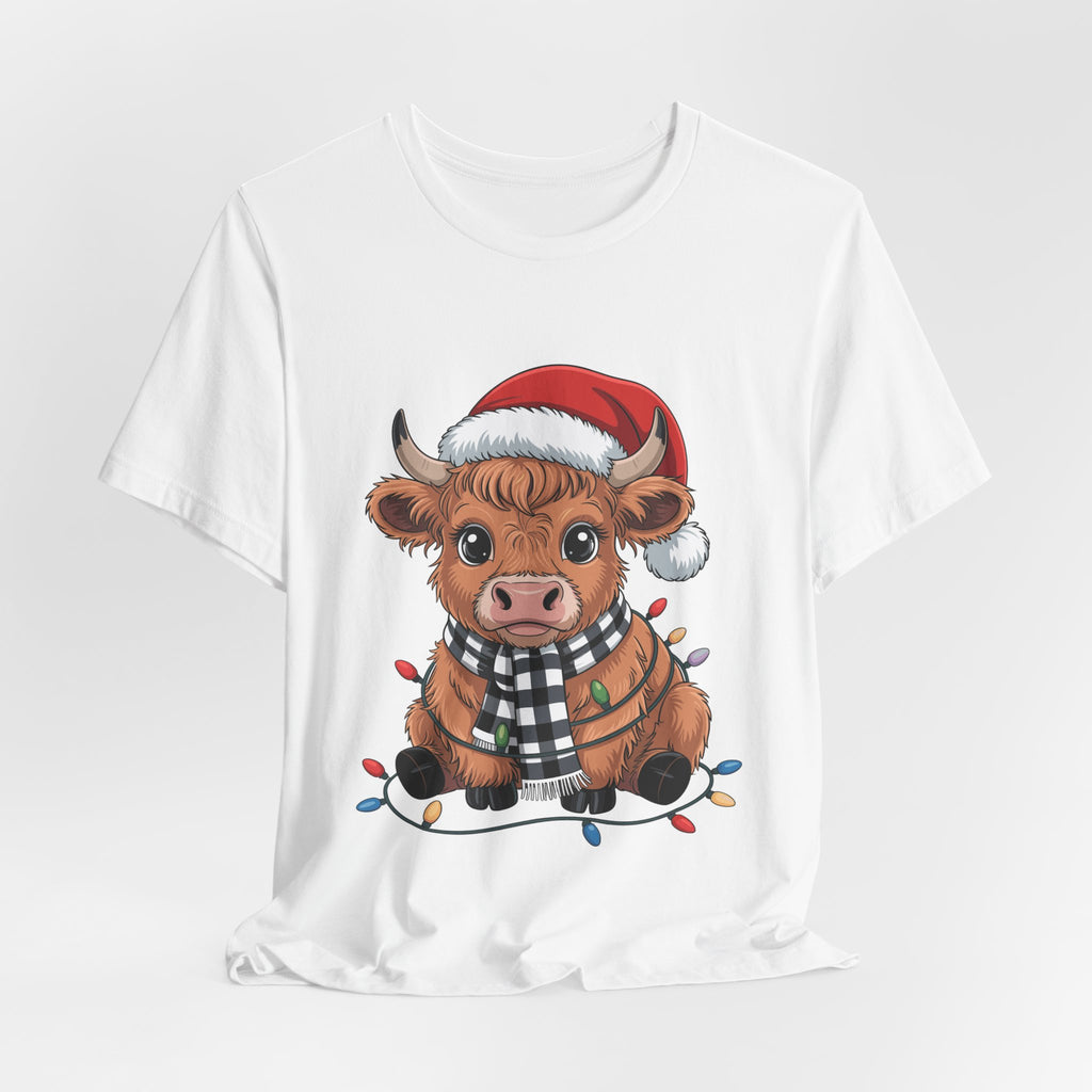 Festive Cow Christmas Tee, Unisex Holiday Shirt, Cute Animal T-Shirt