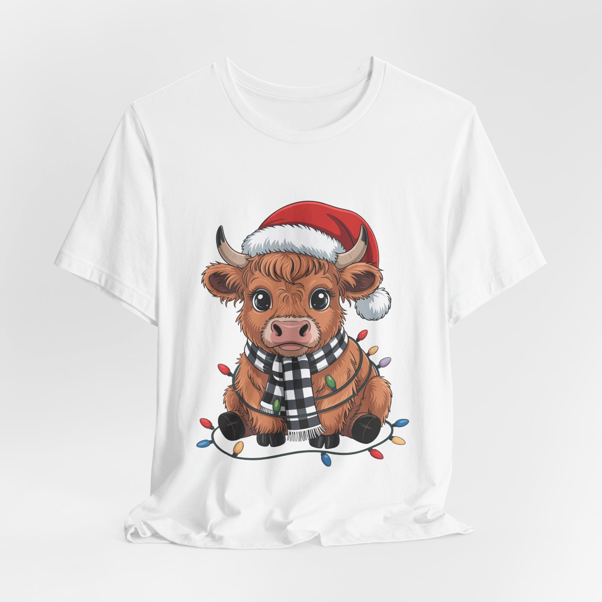 Festive Cow Christmas Tee, Unisex Holiday Shirt, Cute Animal T-Shirt