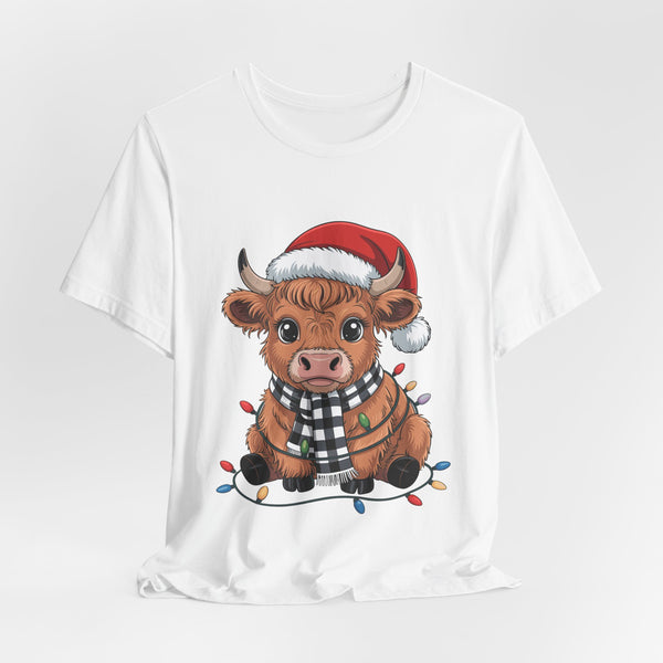 Festive Cow Christmas Tee, Unisex Holiday Shirt, Cute Animal T-Shirt