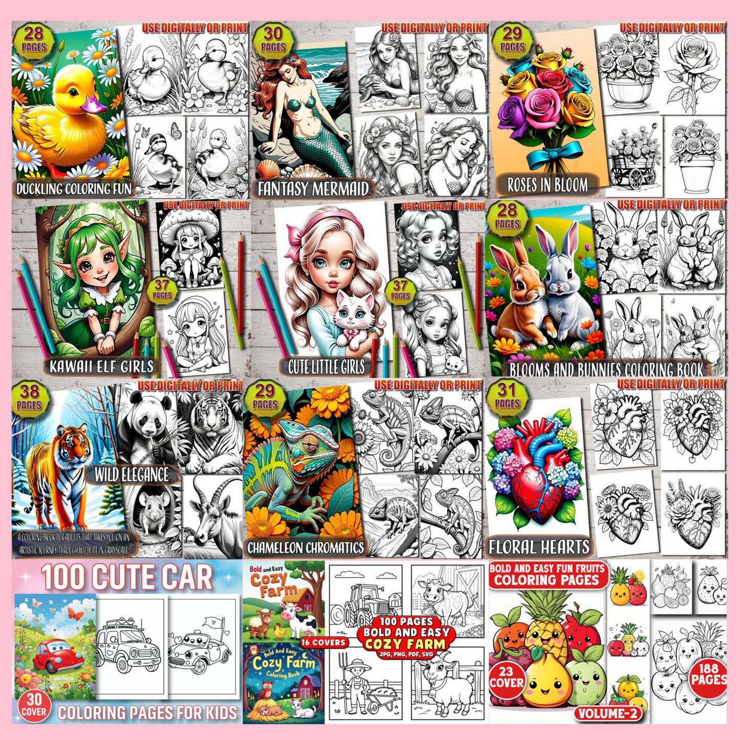 Coloring Book Bundle, Coco Wyo Girl Moments, 2800 + Digital Coloring Pages, printable pdf, download