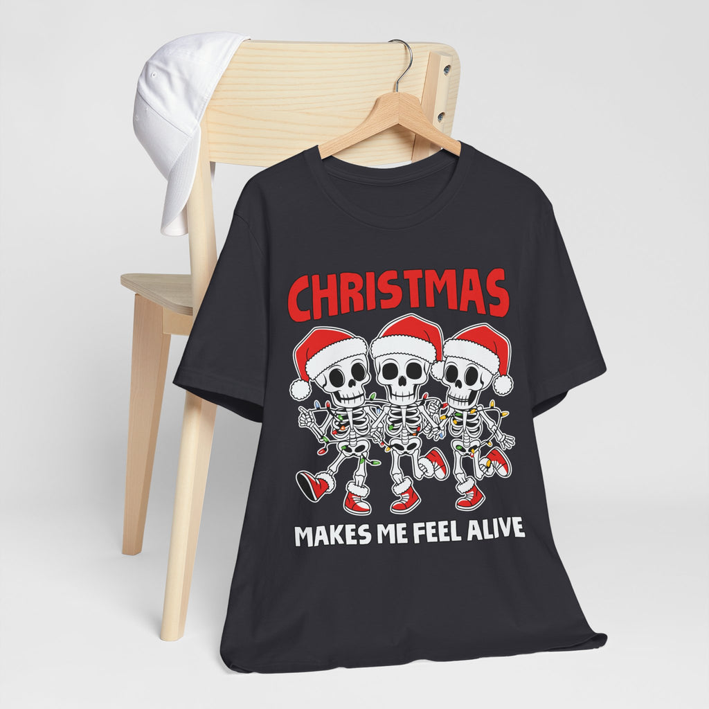 Skeleton Christmas Tee, Holiday Shirt, Unisex Christmas T-Shirt, Fun Winter Apparel, Party Outfit.