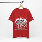 Skeleton Christmas Tee, Holiday Shirt, Unisex Christmas T-Shirt, Fun Winter Apparel, Party Outfit.