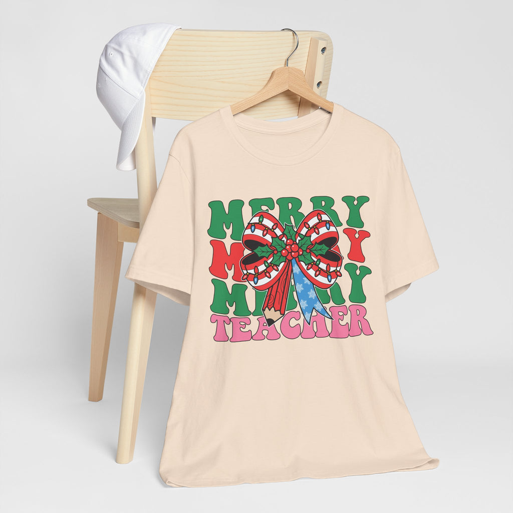 Merry Teacher T-Shirt | Cute Holiday Tee for Educators, Christmas Gift, Teacher Appreciation, Casual Wear, Festive Apparel