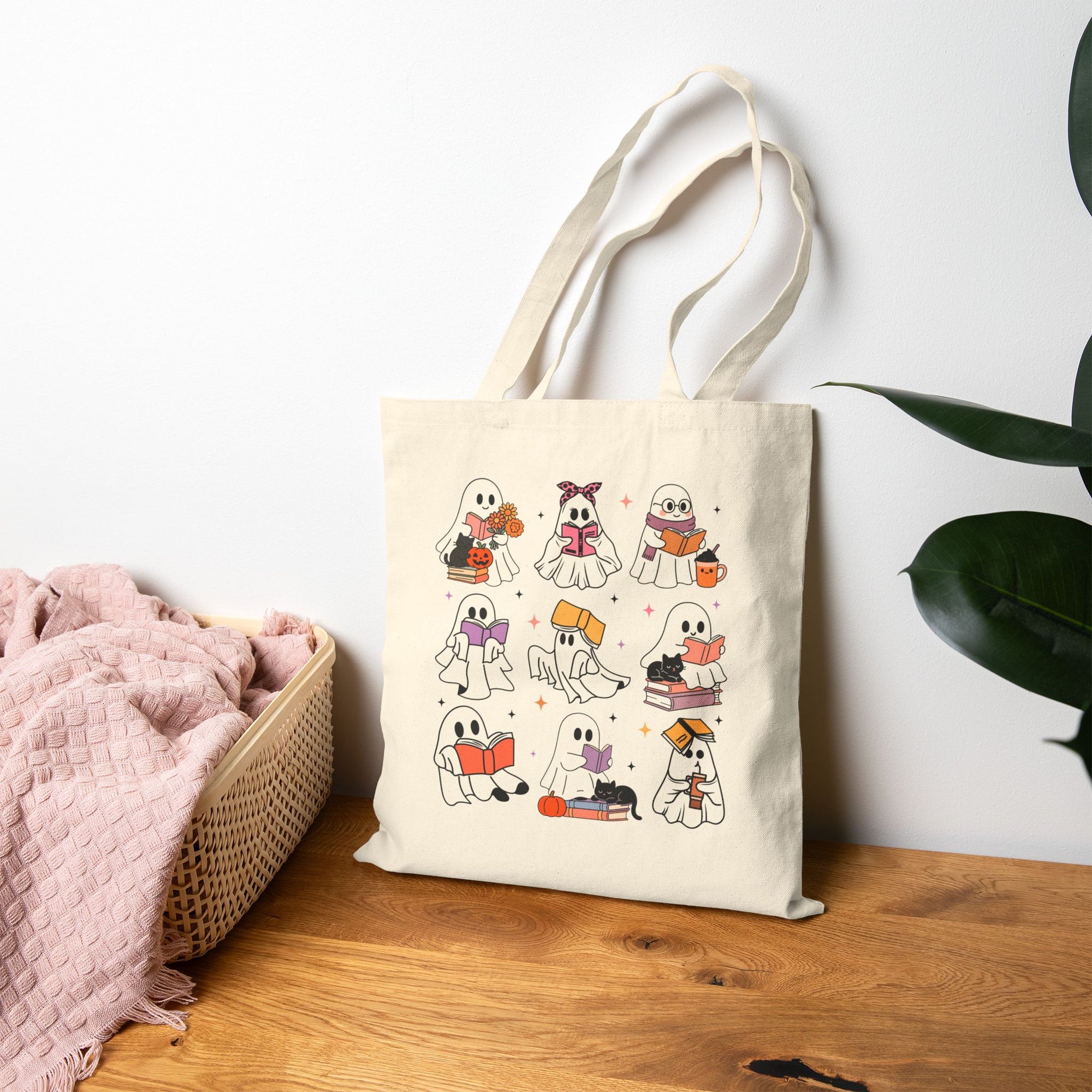 Cotton Canvas Tote Bag - Cute Ghosts Halloween Gift