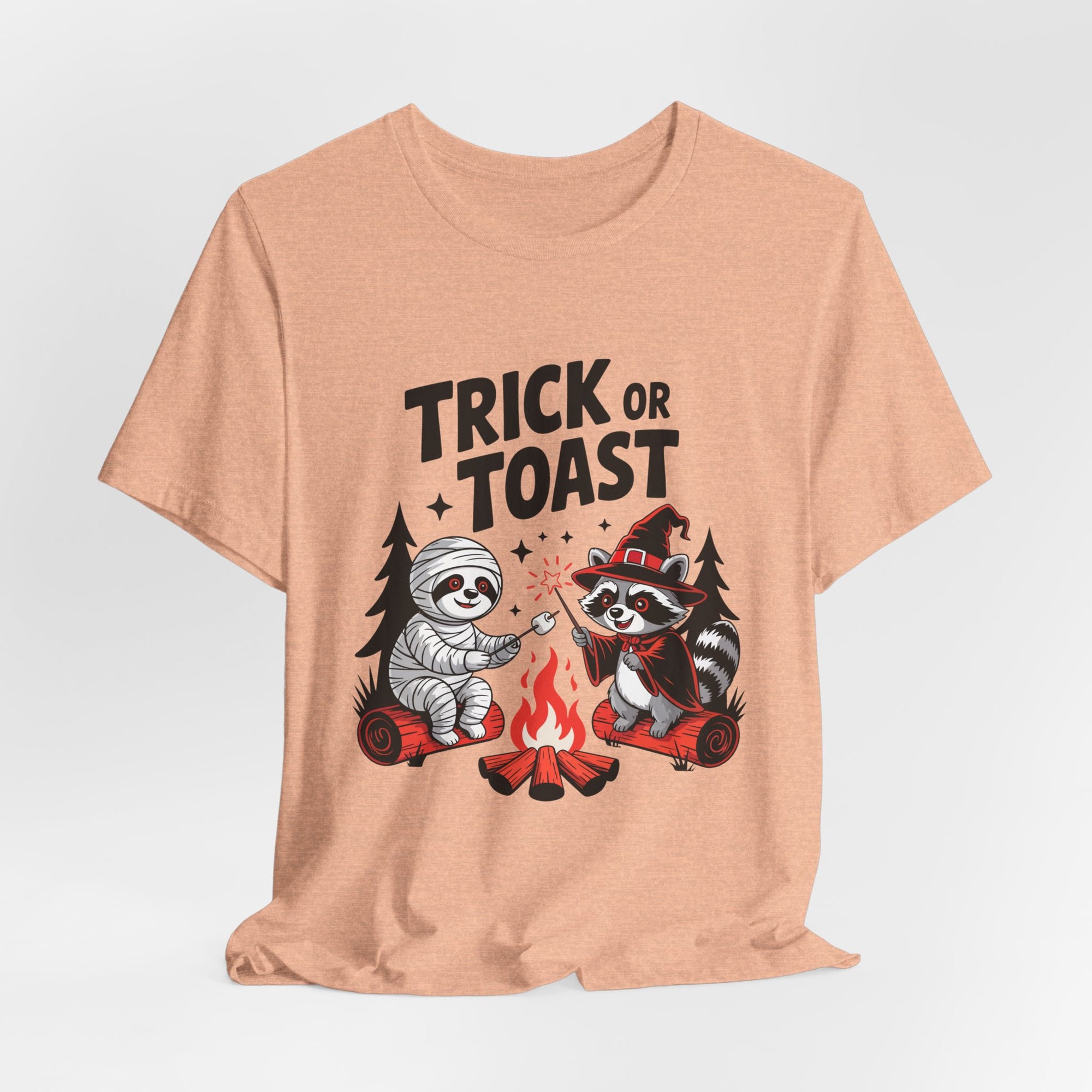 Graphic Tee for Outdoor Lovers - Trick or Toast Sloth & Raccoon, Perfect Fall Gift