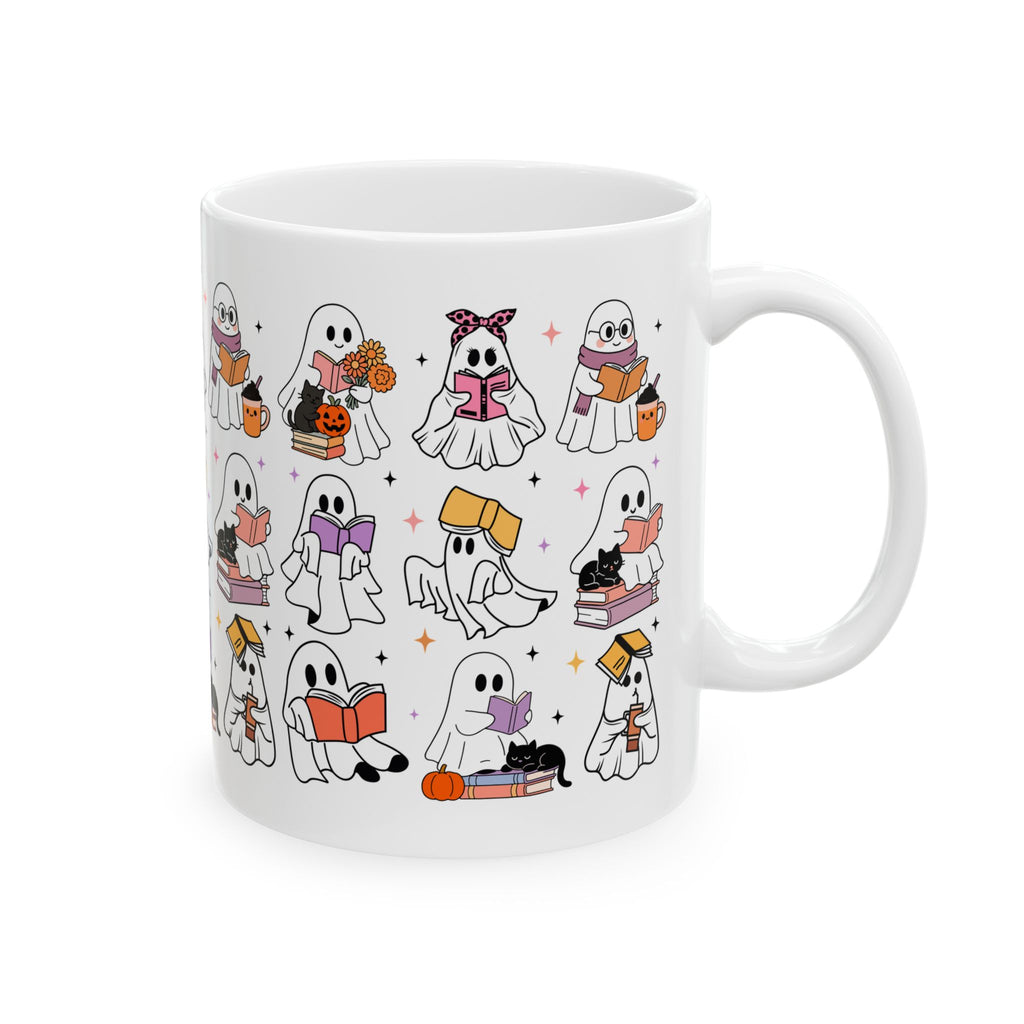 Adorable Ghost-Themed Ceramic Mug for Book Lovers | Halloween Gift, Cozy Home Decor, Cute Coffee Cup, Cat Lover Gift, Reading Mug