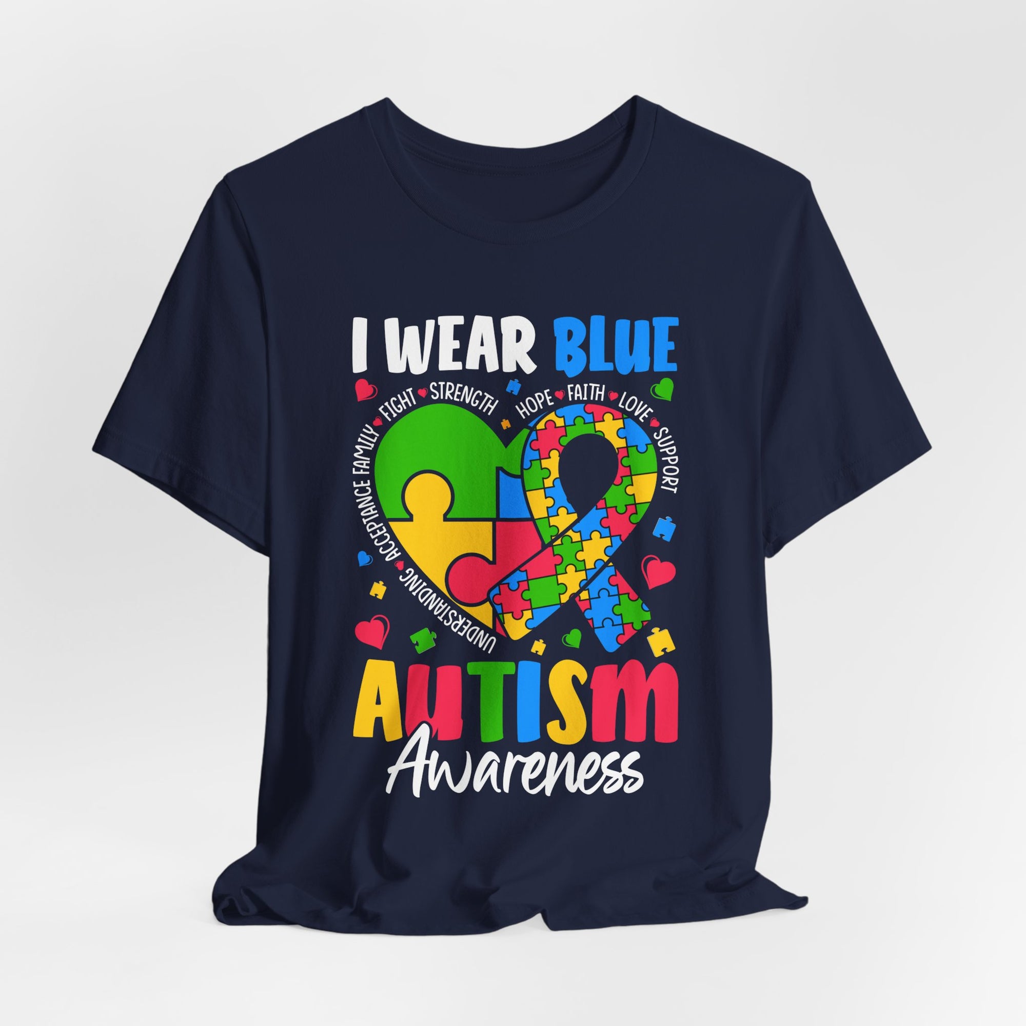 Autism Awareness Unisex Tee | I Wear Blue Puzzle Heart Support Shirt