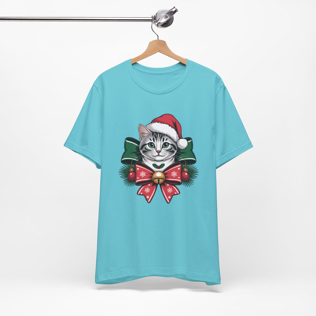 Festive Cat Christmas Tee, Cat Lover Gift, Holiday Shirt, Unisex T-Shirt