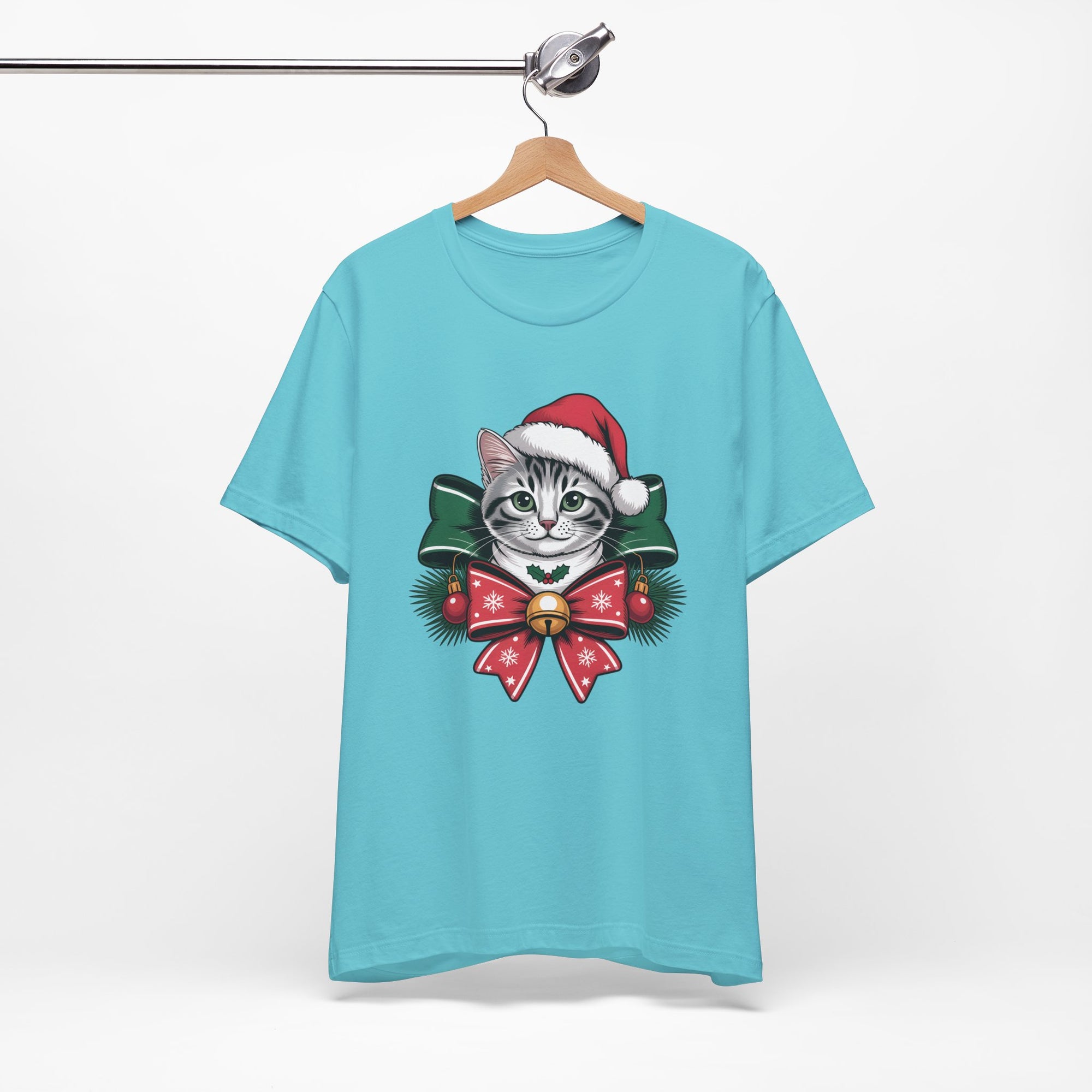Festive Cat Christmas Tee, Cat Lover Gift, Holiday Shirt, Unisex T-Shirt