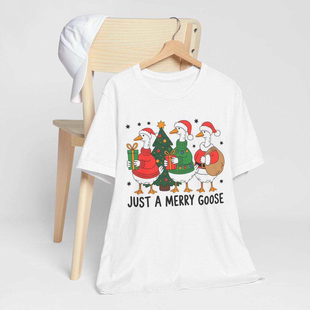 Festive Merry Goose T-Shirt, Christmas Tee, Holiday Apparel, Funny Gift, Unisex Tee, Seasonal Shirt