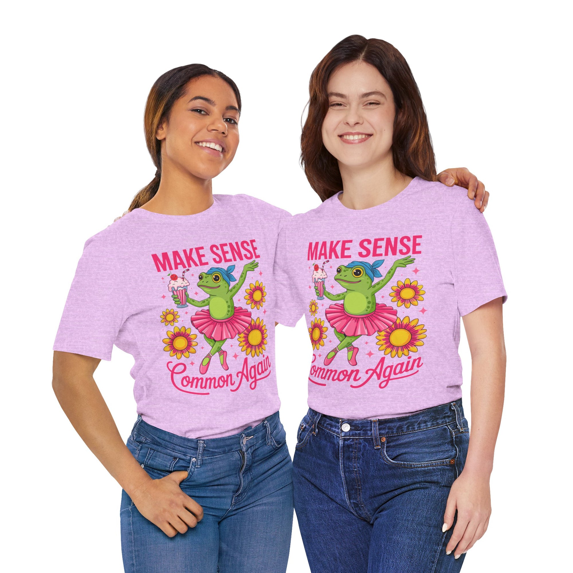 Make Sense Common Again T‑Shirt — Cute Dancing Frog Graphic Tee