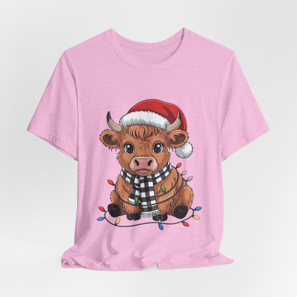 Festive Cow Christmas Tee, Unisex Holiday Shirt, Cute Animal T-Shirt