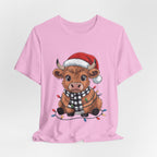 Festive Cow Christmas Tee, Unisex Holiday Shirt, Cute Animal T-Shirt