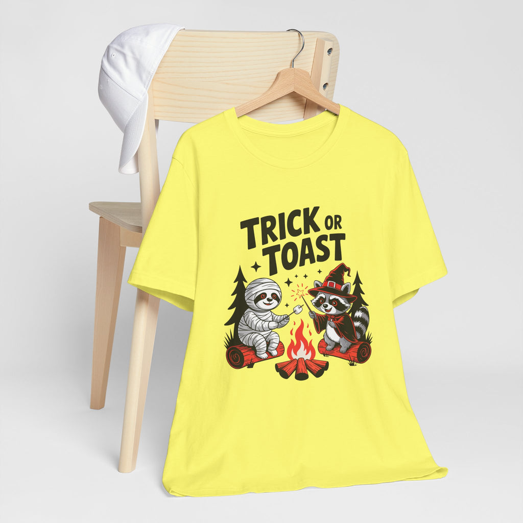 Graphic Tee for Outdoor Lovers - Trick or Toast Sloth & Raccoon, Perfect Fall Gift