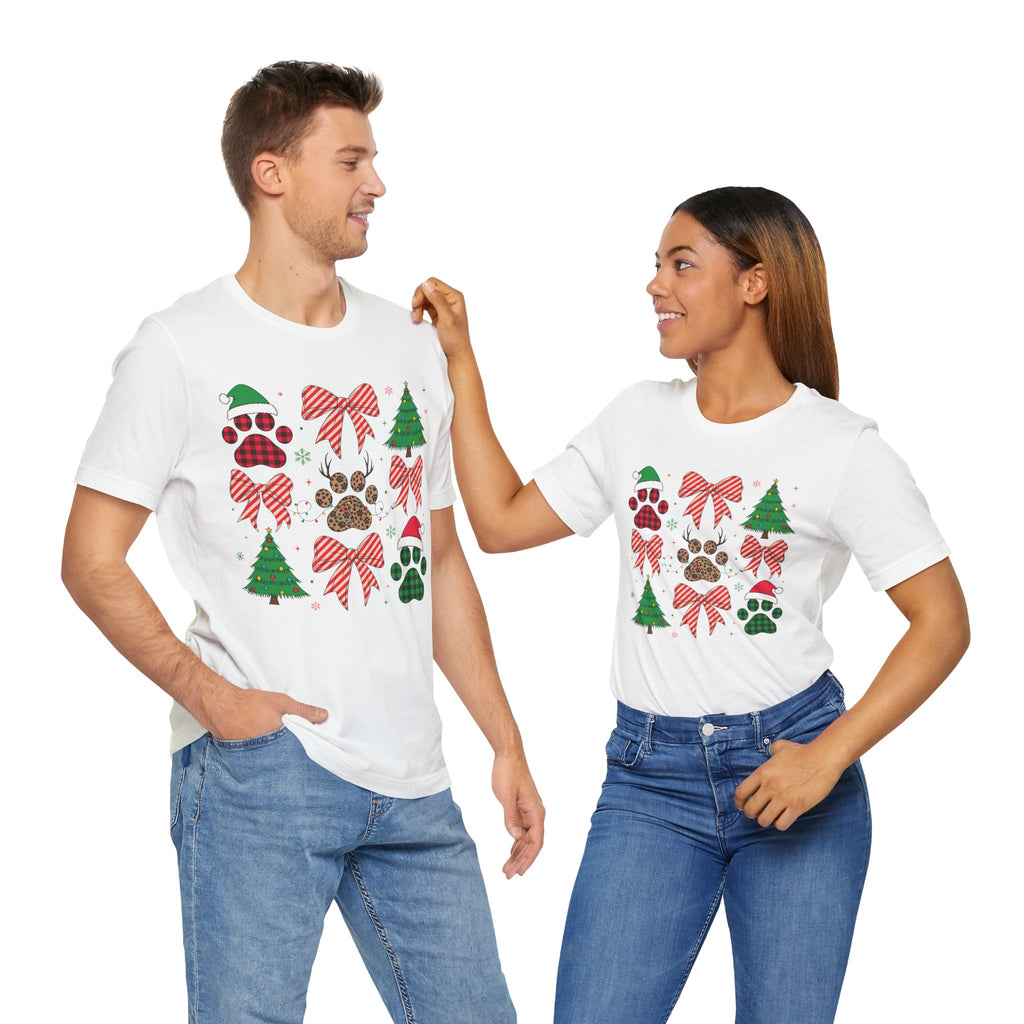 Festive Pet Lover Tee - Christmas Celebration Shirt, Holiday Gift for Dog Owners, Cute Winter Apparel, Paw Print T-Shirt, Unisex