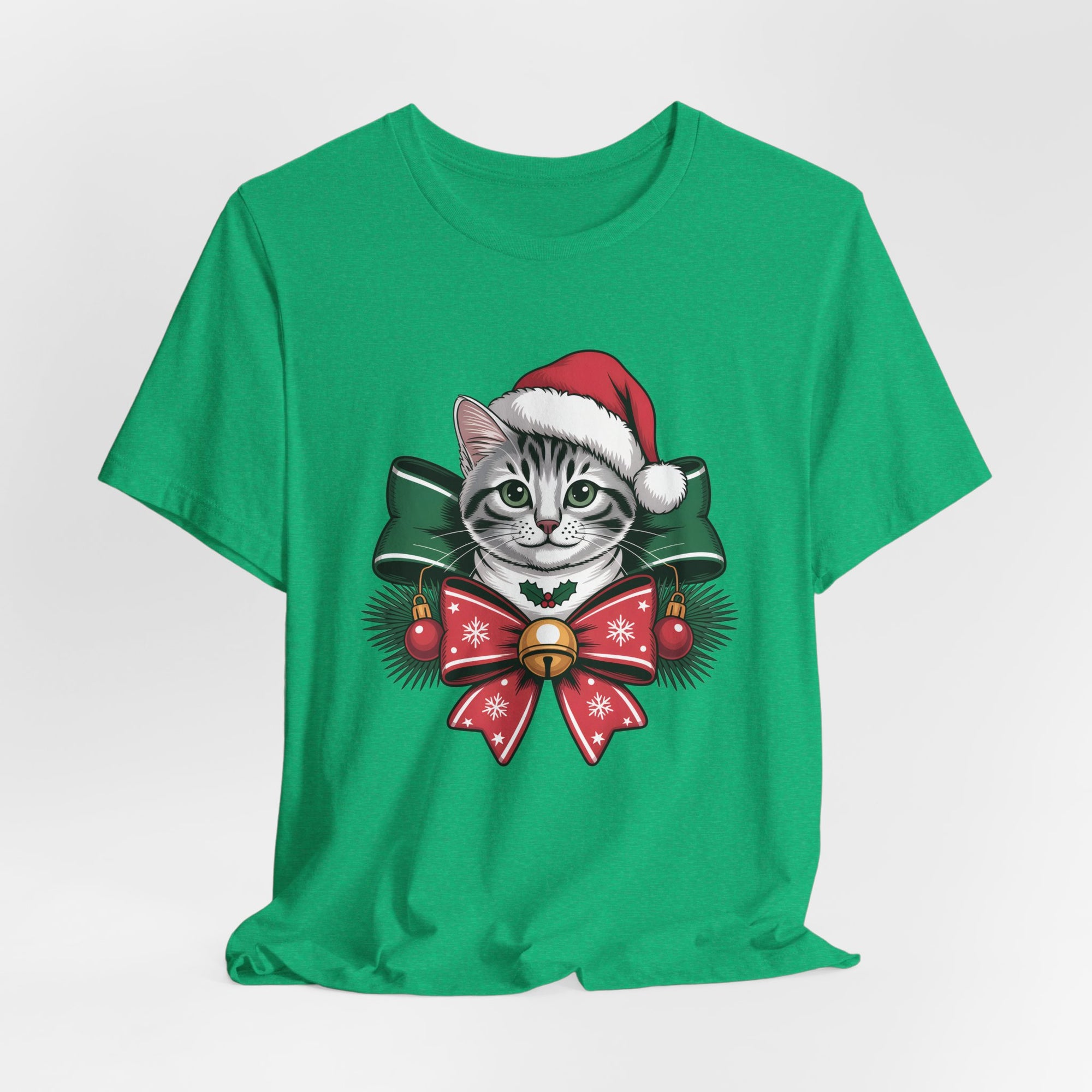 Festive Cat Christmas Tee, Cat Lover Gift, Holiday Shirt, Unisex T-Shirt