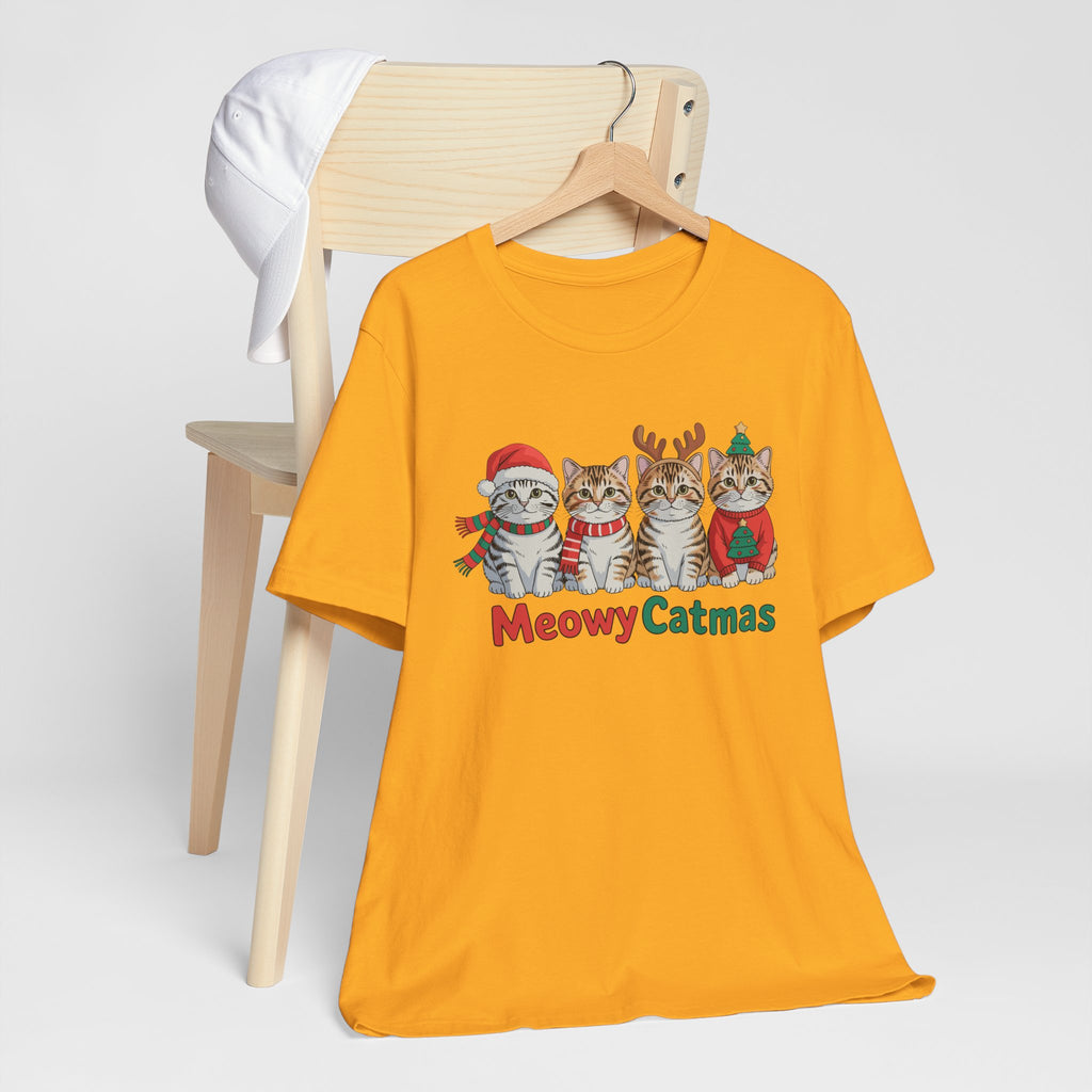 Meowy Catmas Short Sleeve Tee - Festive Cat Christmas T-Shirt