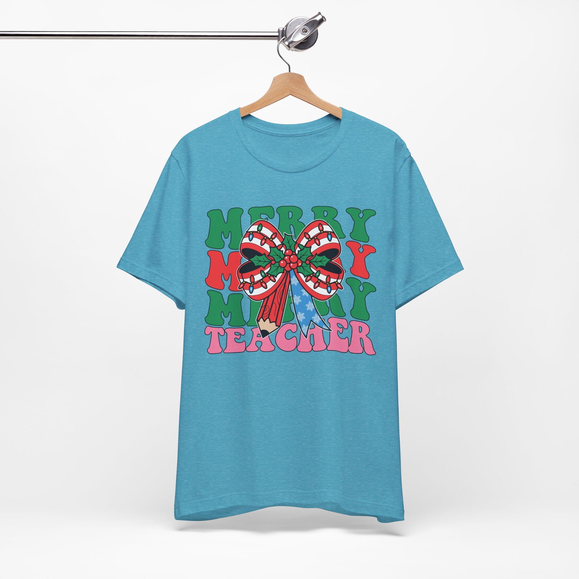Merry Teacher T-Shirt | Cute Holiday Tee for Educators, Christmas Gift, Teacher Appreciation, Casual Wear, Festive Apparel