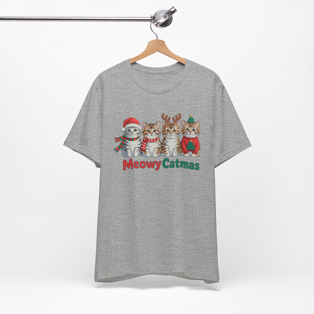 Meowy Catmas Short Sleeve Tee - Festive Cat Christmas T-Shirt
