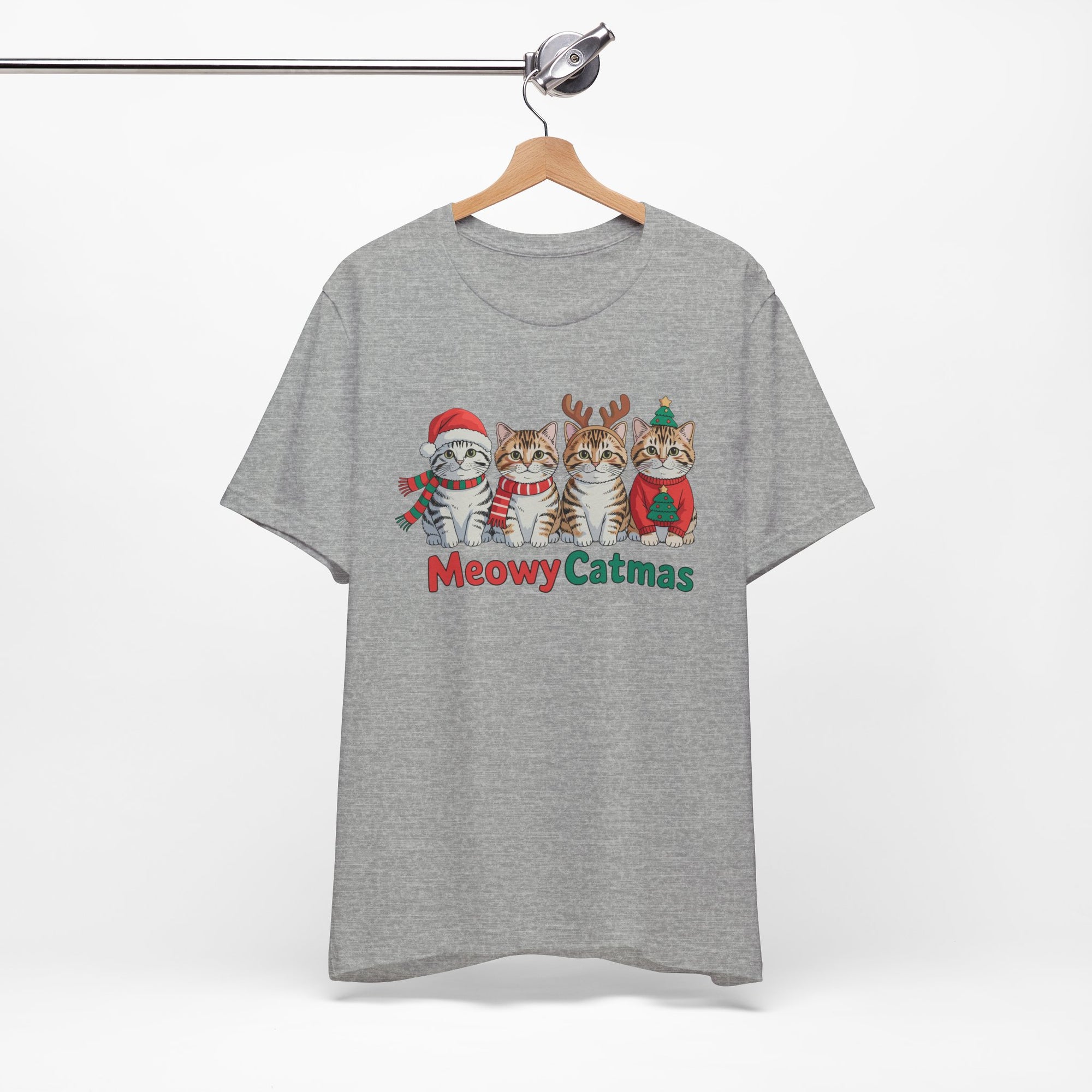 Meowy Catmas Short Sleeve Tee - Festive Cat Christmas T-Shirt