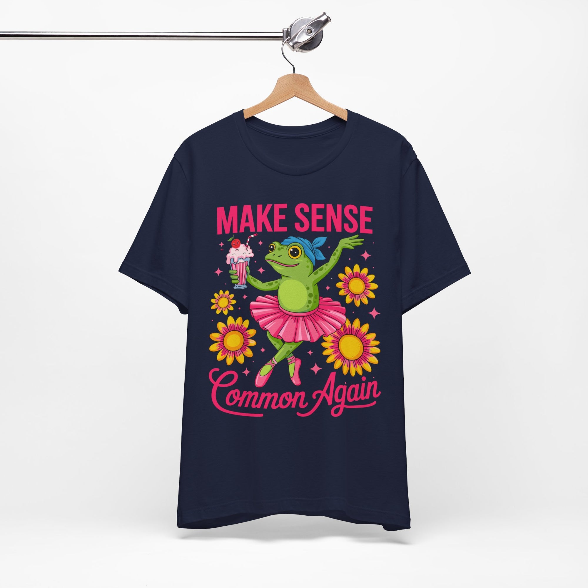 Make Sense Common Again T‑Shirt — Cute Dancing Frog Graphic Tee