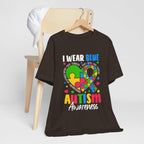 Autism Awareness Unisex Tee | I Wear Blue Puzzle Heart Support Shirt