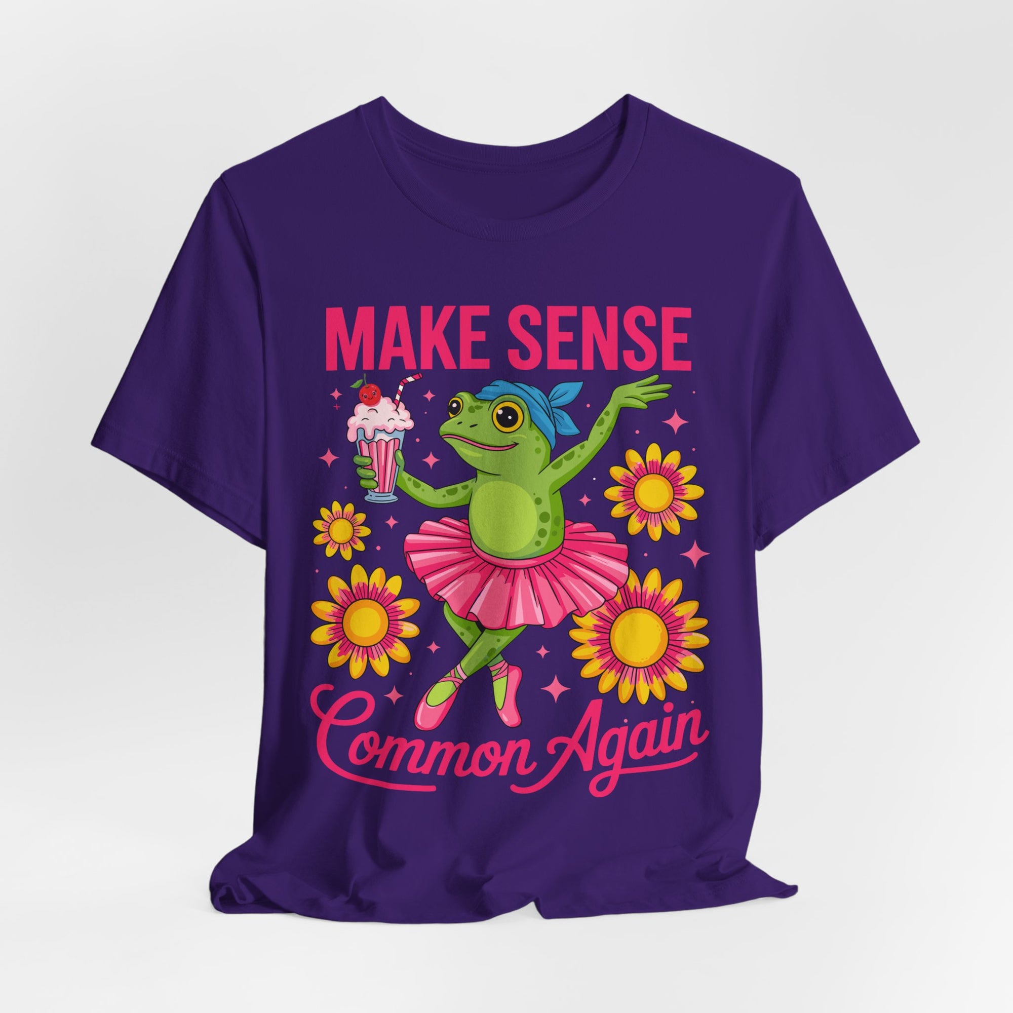 Make Sense Common Again T‑Shirt — Cute Dancing Frog Graphic Tee