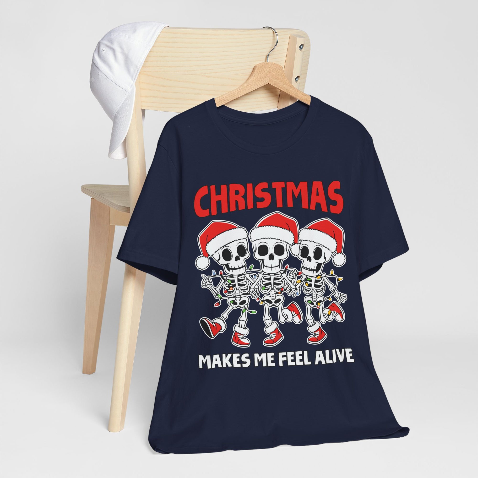 Skeleton Christmas Tee, Holiday Shirt, Unisex Christmas T-Shirt, Fun Winter Apparel, Party Outfit.