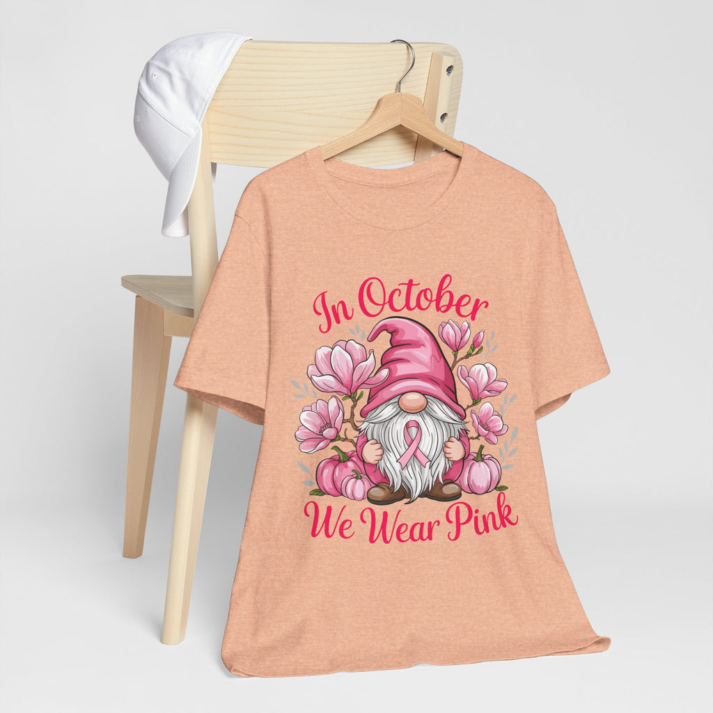 Breast Cancer Awareness Tee, Inspirational Gnome Shirt, October Activism Top, Unisex Casual Wear, Gift for Her, Comfort Tee, Support Pink