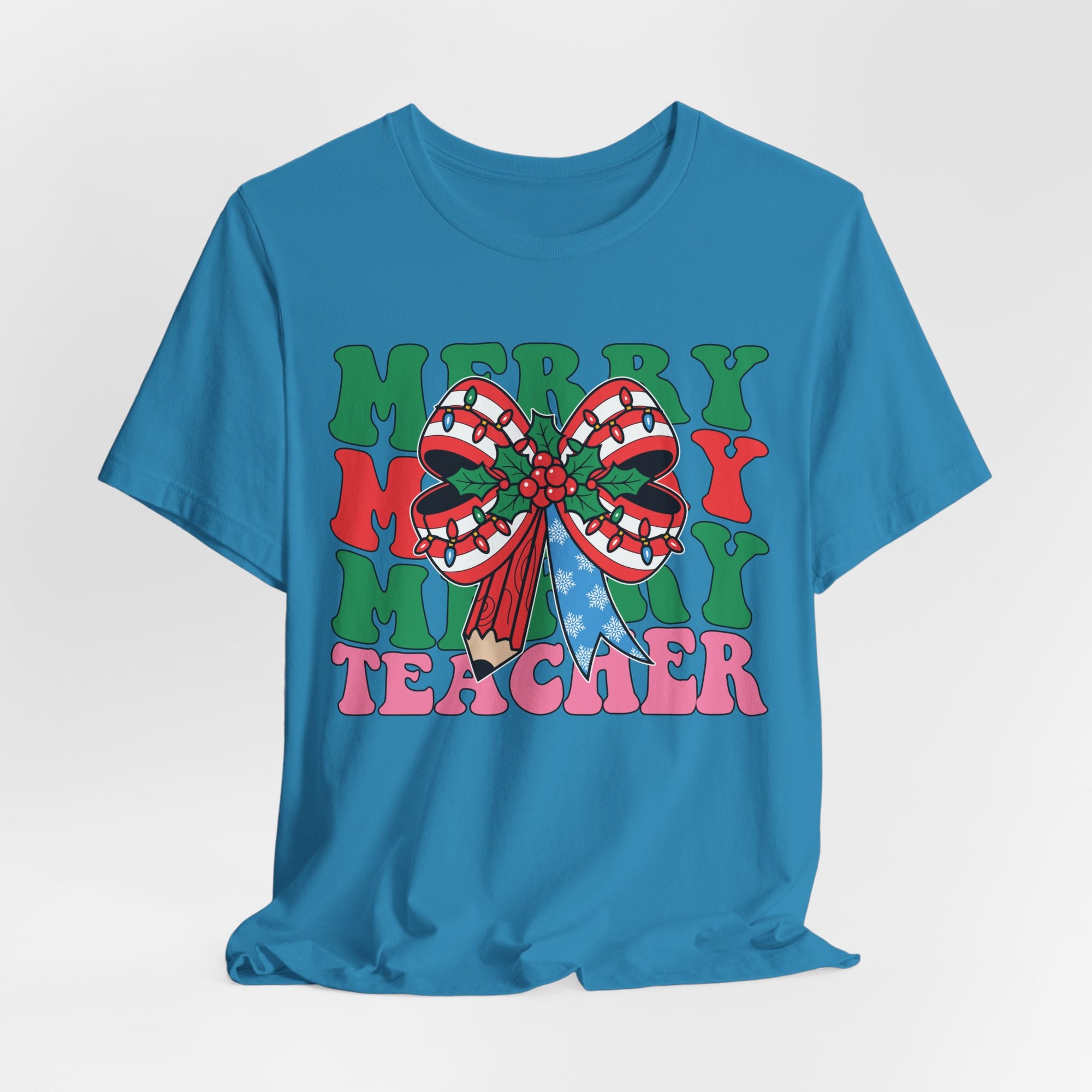 Merry Teacher T-Shirt | Cute Holiday Tee for Educators, Christmas Gift, Teacher Appreciation, Casual Wear, Festive Apparel