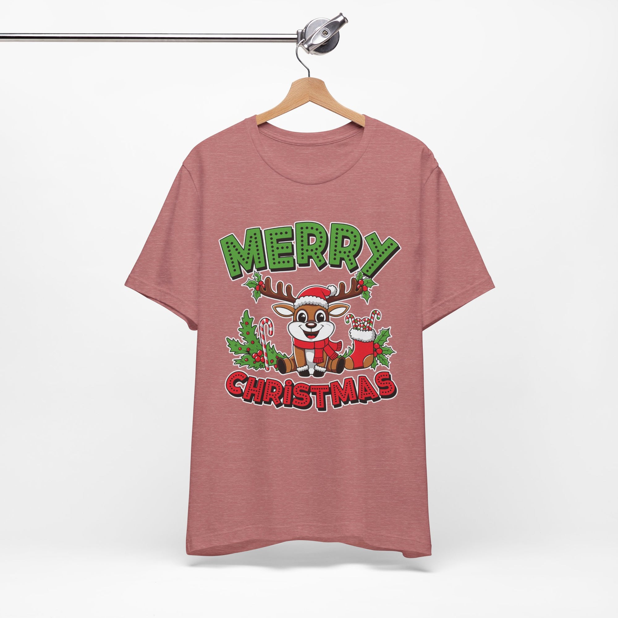 Merry Christmas Reindeer Tee, Festive Holiday Shirt, Unisex Christmas Apparel, Cute Gifts for Him/Her, Holiday Party Outfit
