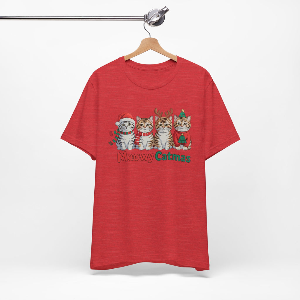 Meowy Catmas Short Sleeve Tee - Festive Cat Christmas T-Shirt