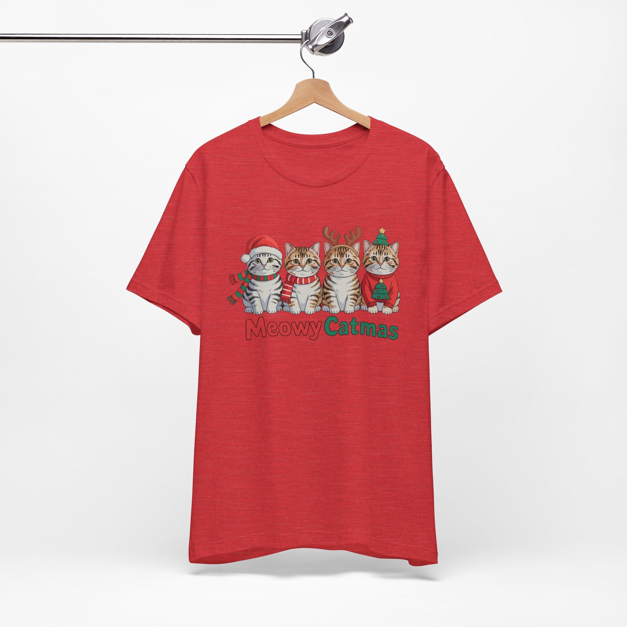 Meowy Catmas Short Sleeve Tee - Festive Cat Christmas T-Shirt