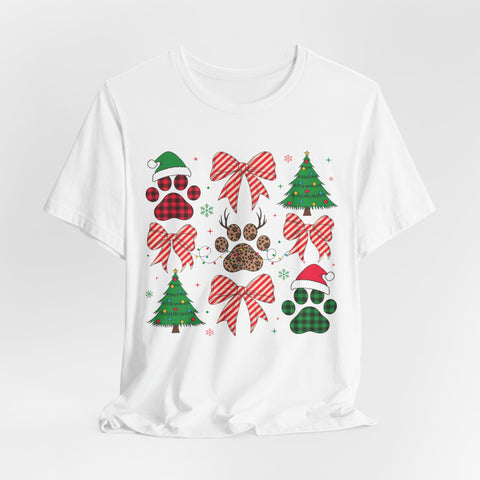 Festive Pet Lover Tee - Christmas Celebration Shirt, Holiday Gift for Dog Owners, Cute Winter Apparel, Paw Print T-Shirt, Unisex
