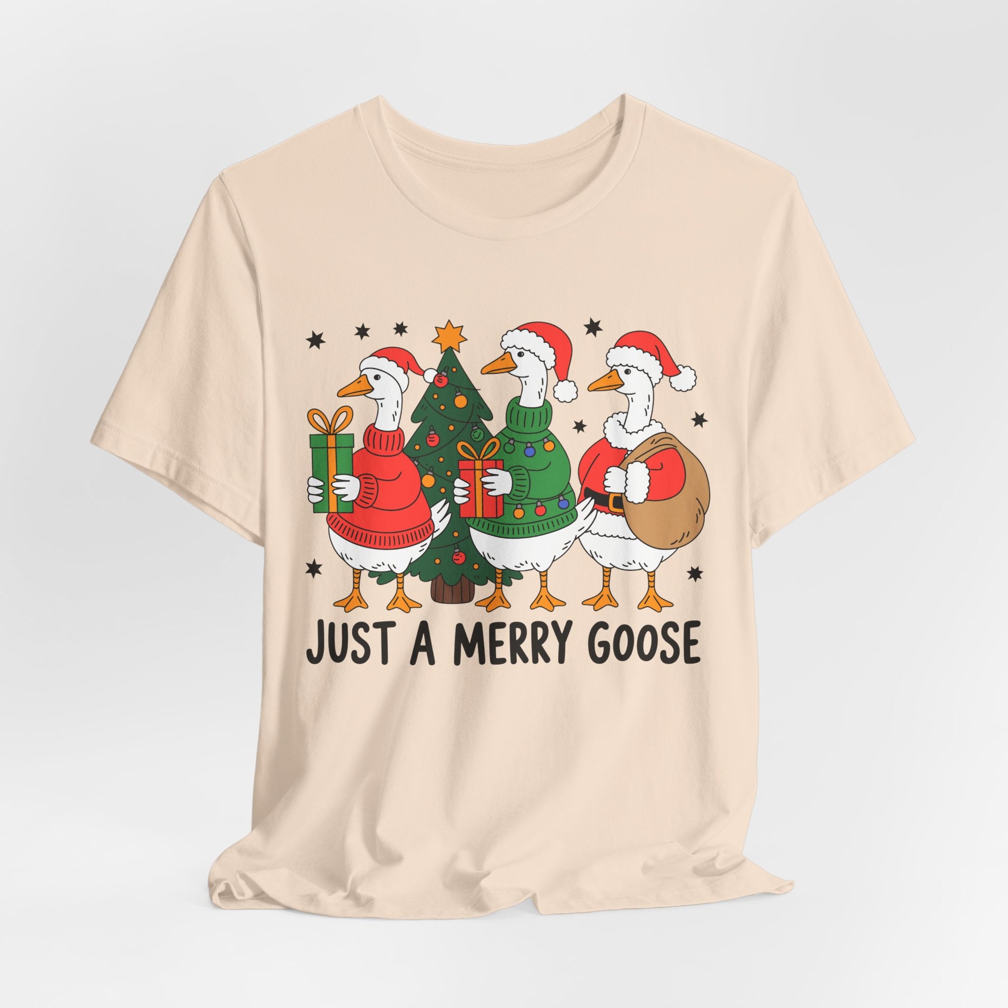 Festive Merry Goose T-Shirt, Christmas Tee, Holiday Apparel, Funny Gift, Unisex Tee, Seasonal Shirt