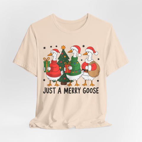 Festive Merry Goose T-Shirt, Christmas Tee, Holiday Apparel, Funny Gift, Unisex Tee, Seasonal Shirt