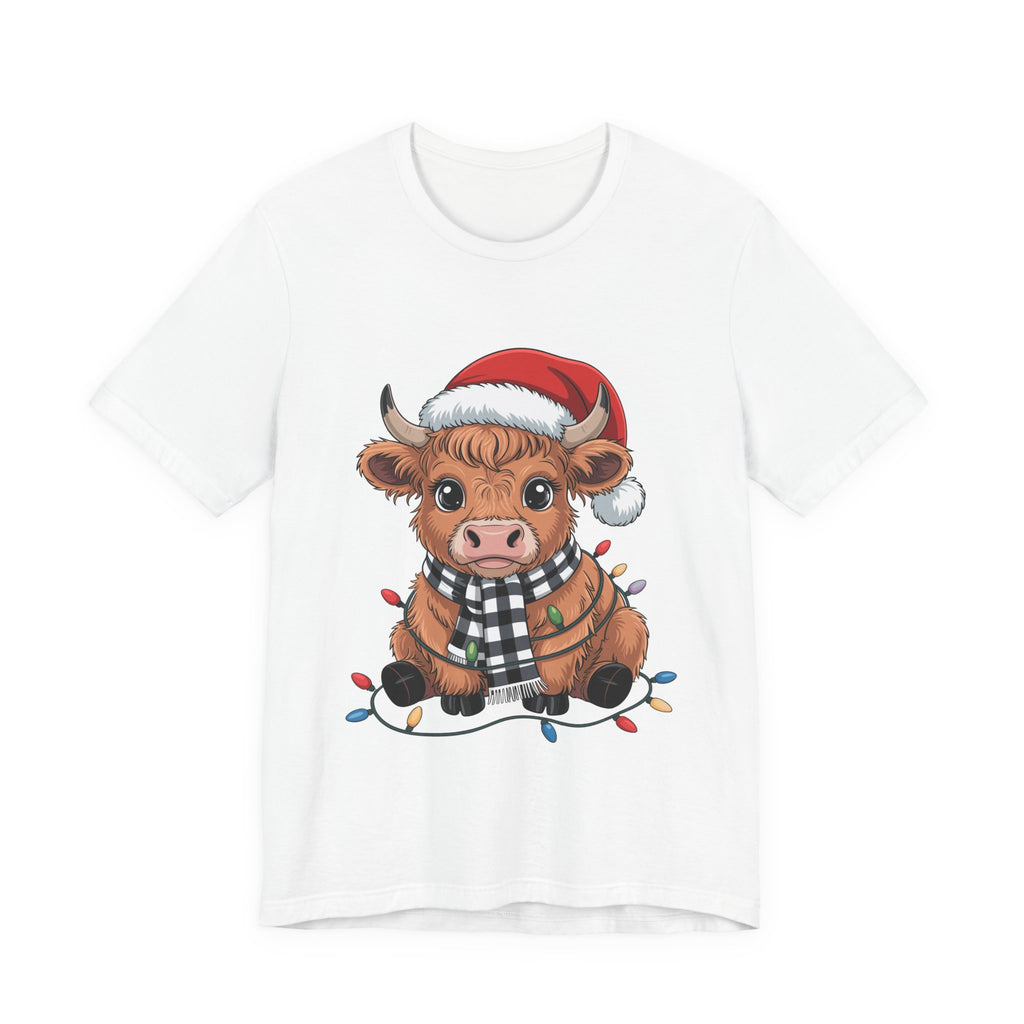 Festive Cow Christmas Tee, Unisex Holiday Shirt, Cute Animal T-Shirt