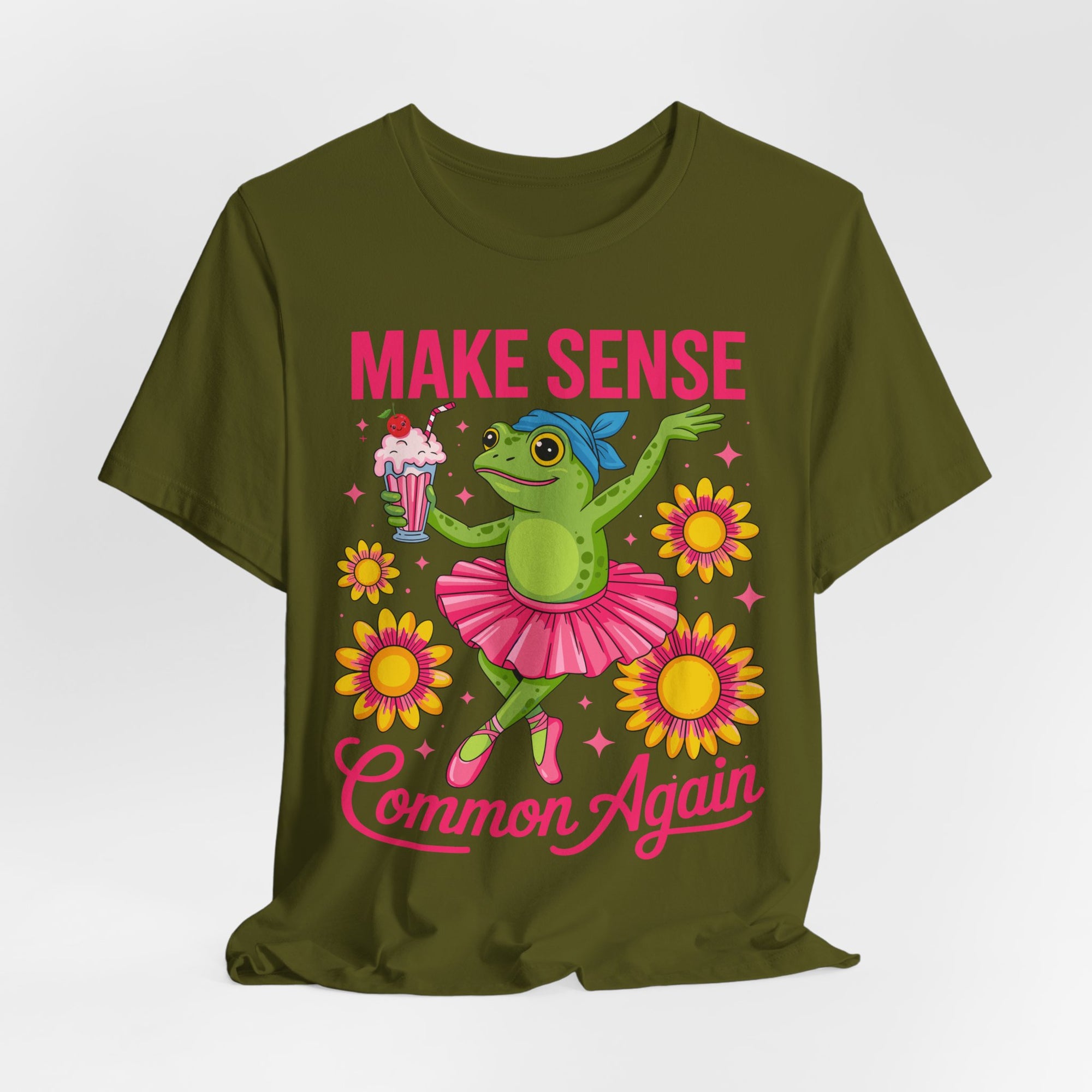 Make Sense Common Again T‑Shirt — Cute Dancing Frog Graphic Tee