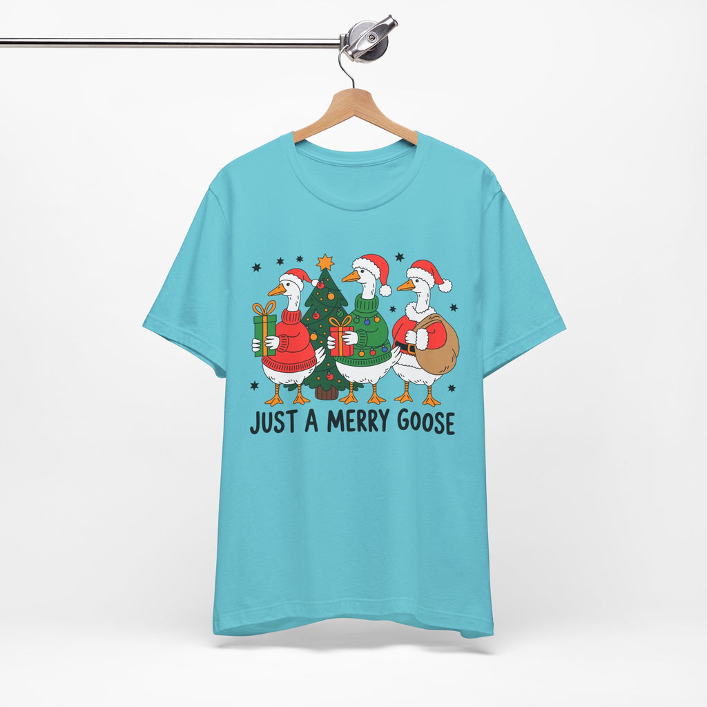 Festive Merry Goose T-Shirt, Christmas Tee, Holiday Apparel, Funny Gift, Unisex Tee, Seasonal Shirt