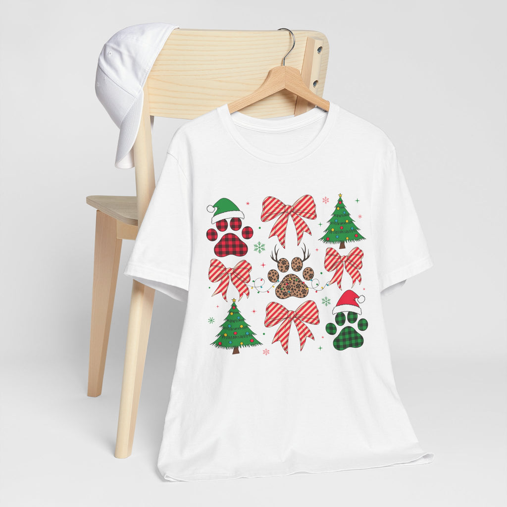 Festive Pet Lover Tee - Christmas Celebration Shirt, Holiday Gift for Dog Owners, Cute Winter Apparel, Paw Print T-Shirt, Unisex