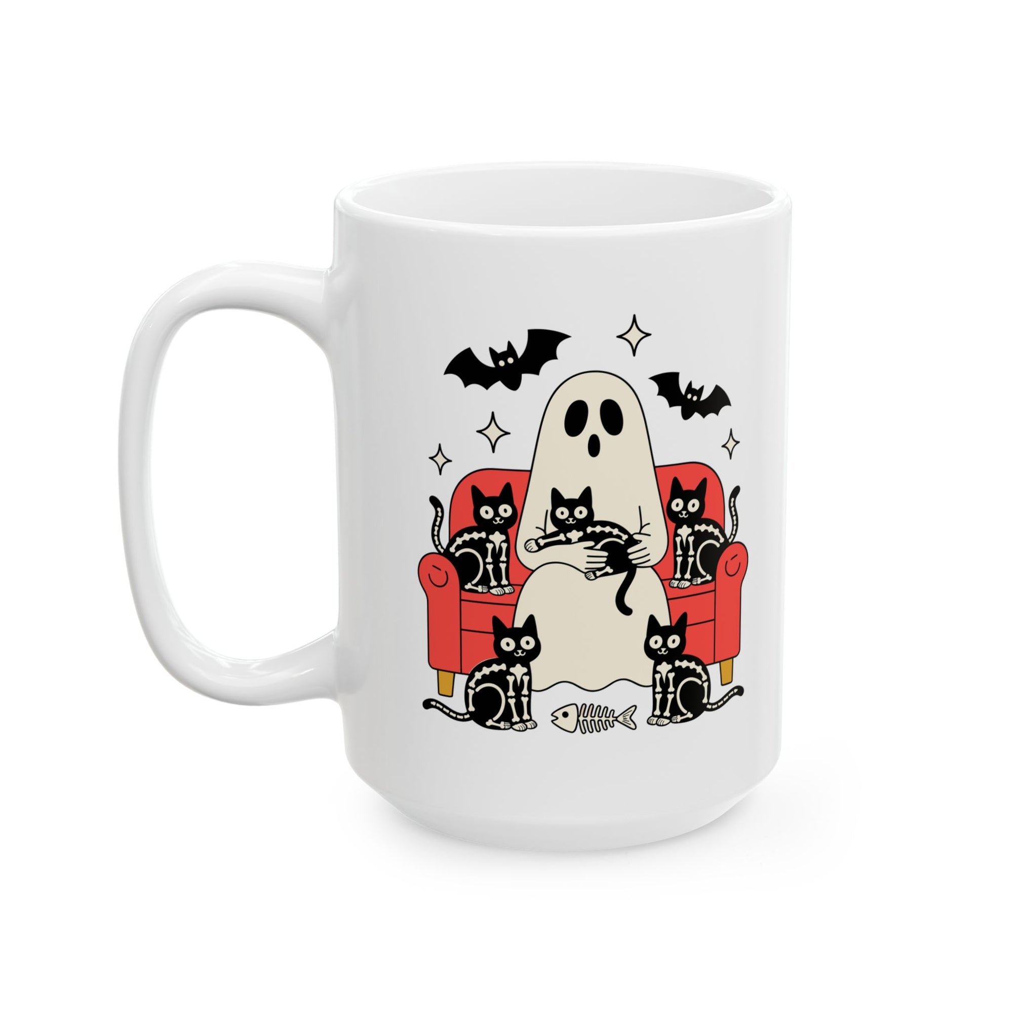 Cozy Cat Vibes Ceramic Mug, Cat Lover Gift, Cute Coffee Cup for Home, Halloween Decor, 11oz or 15oz