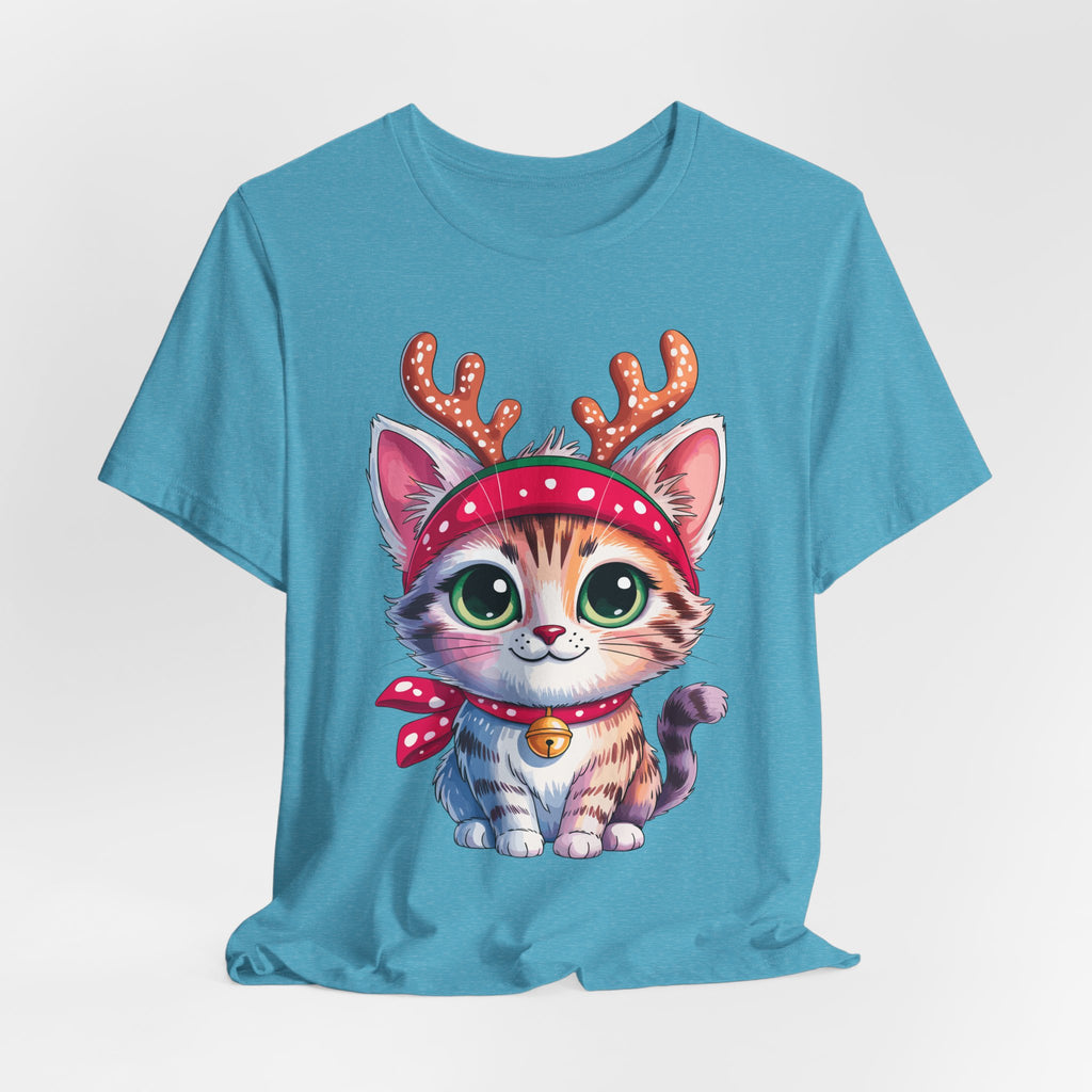 Cute Cat Holiday Tee Shirt, Unisex Cat Lover Gift, Christmas T-Shirt, Animal Graphic Tee, Fun Holiday Apparel