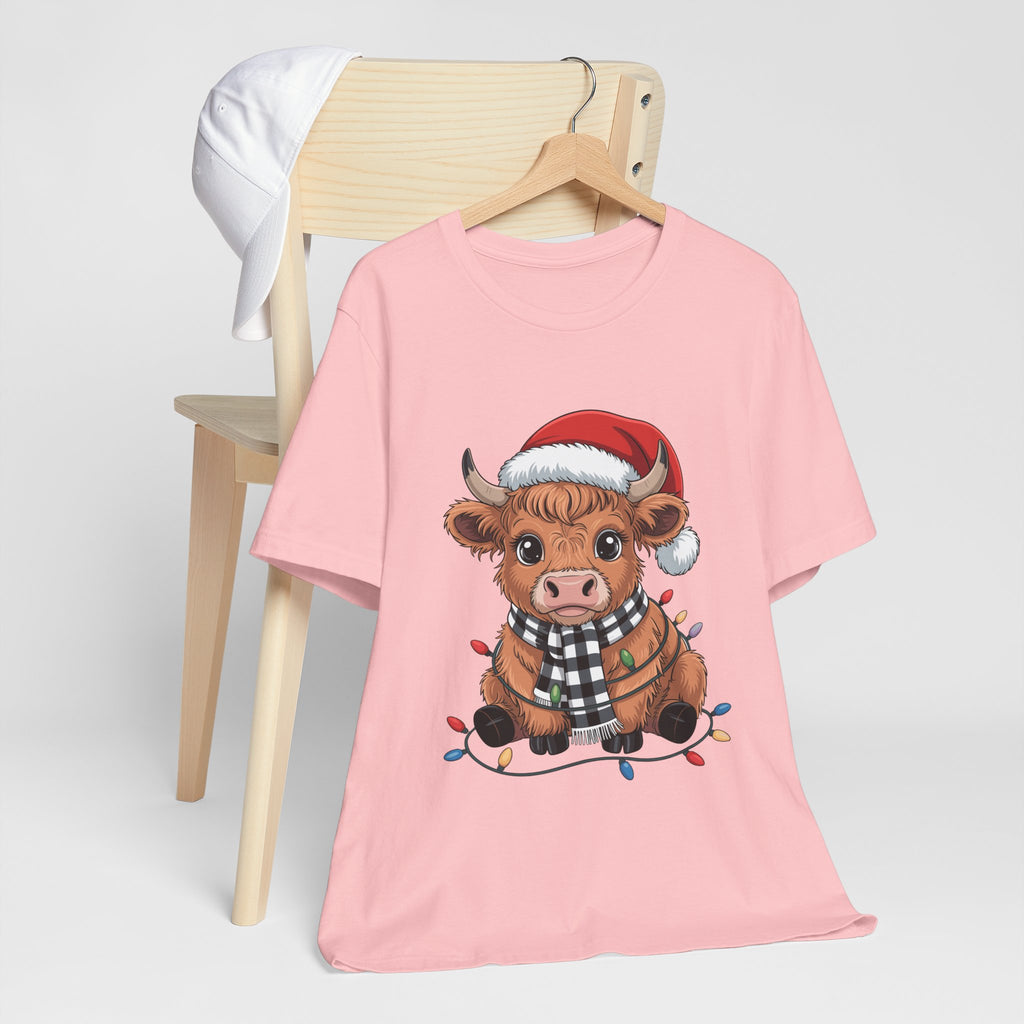 Festive Cow Christmas Tee, Unisex Holiday Shirt, Cute Animal T-Shirt