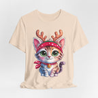 Cute Cat Holiday Tee Shirt, Unisex Cat Lover Gift, Christmas T-Shirt, Animal Graphic Tee, Fun Holiday Apparel