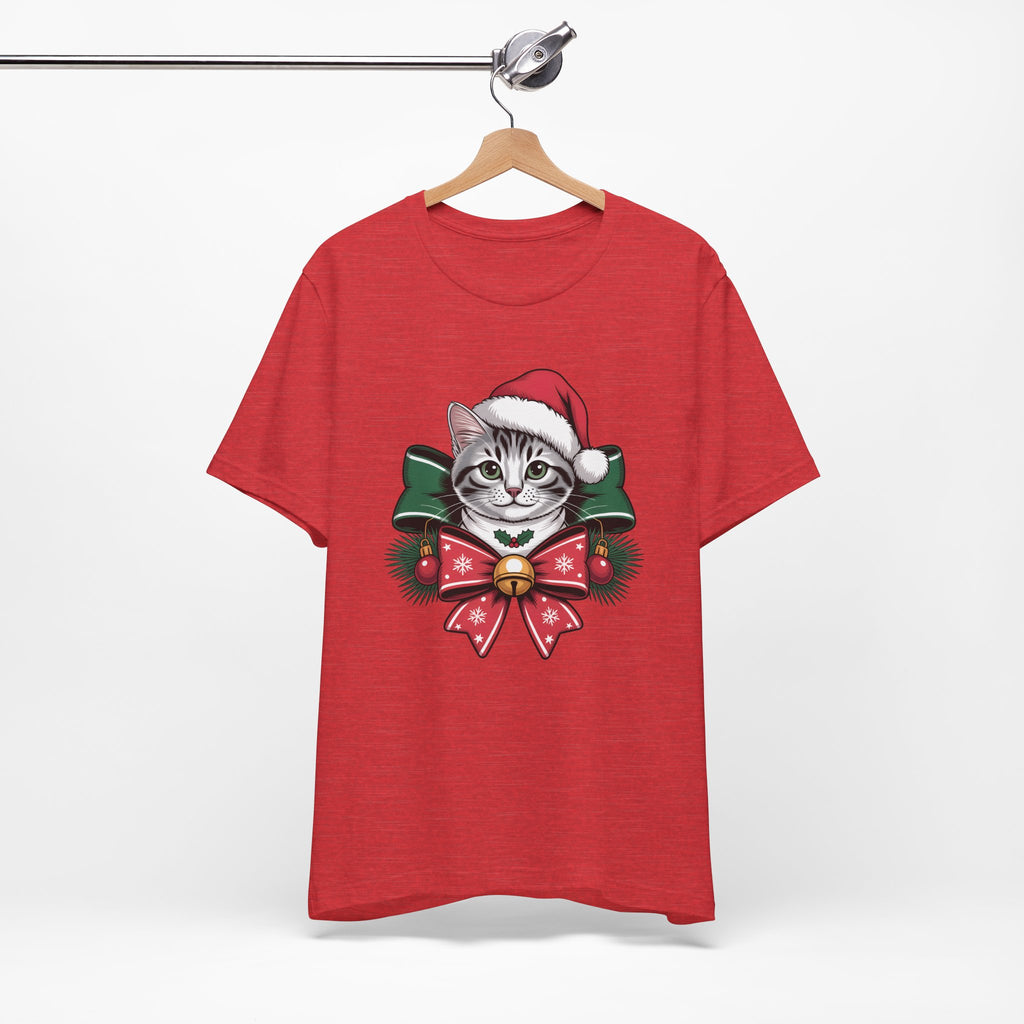 Festive Cat Christmas Tee, Cat Lover Gift, Holiday Shirt, Unisex T-Shirt