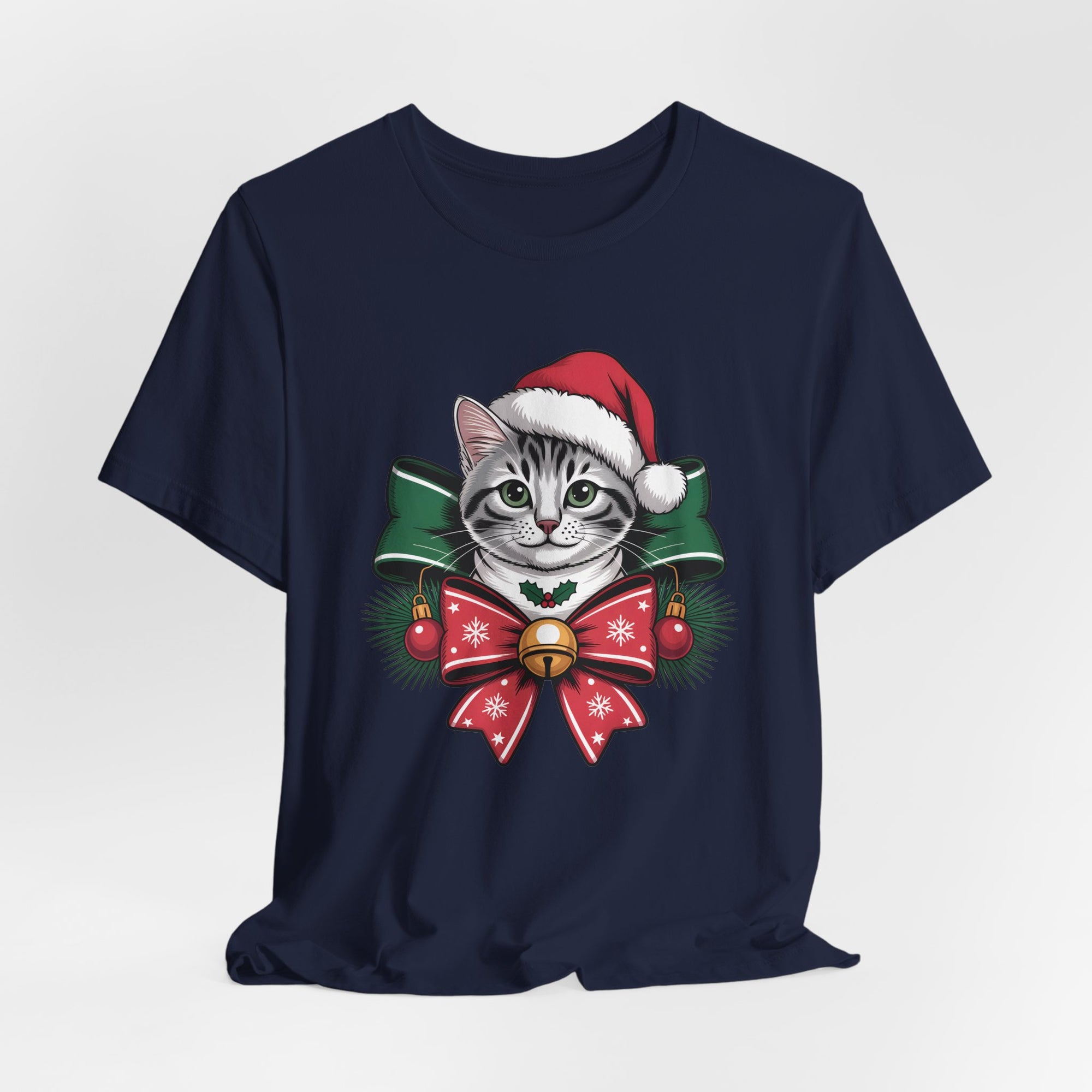 Festive Cat Christmas Tee, Cat Lover Gift, Holiday Shirt, Unisex T-Shirt