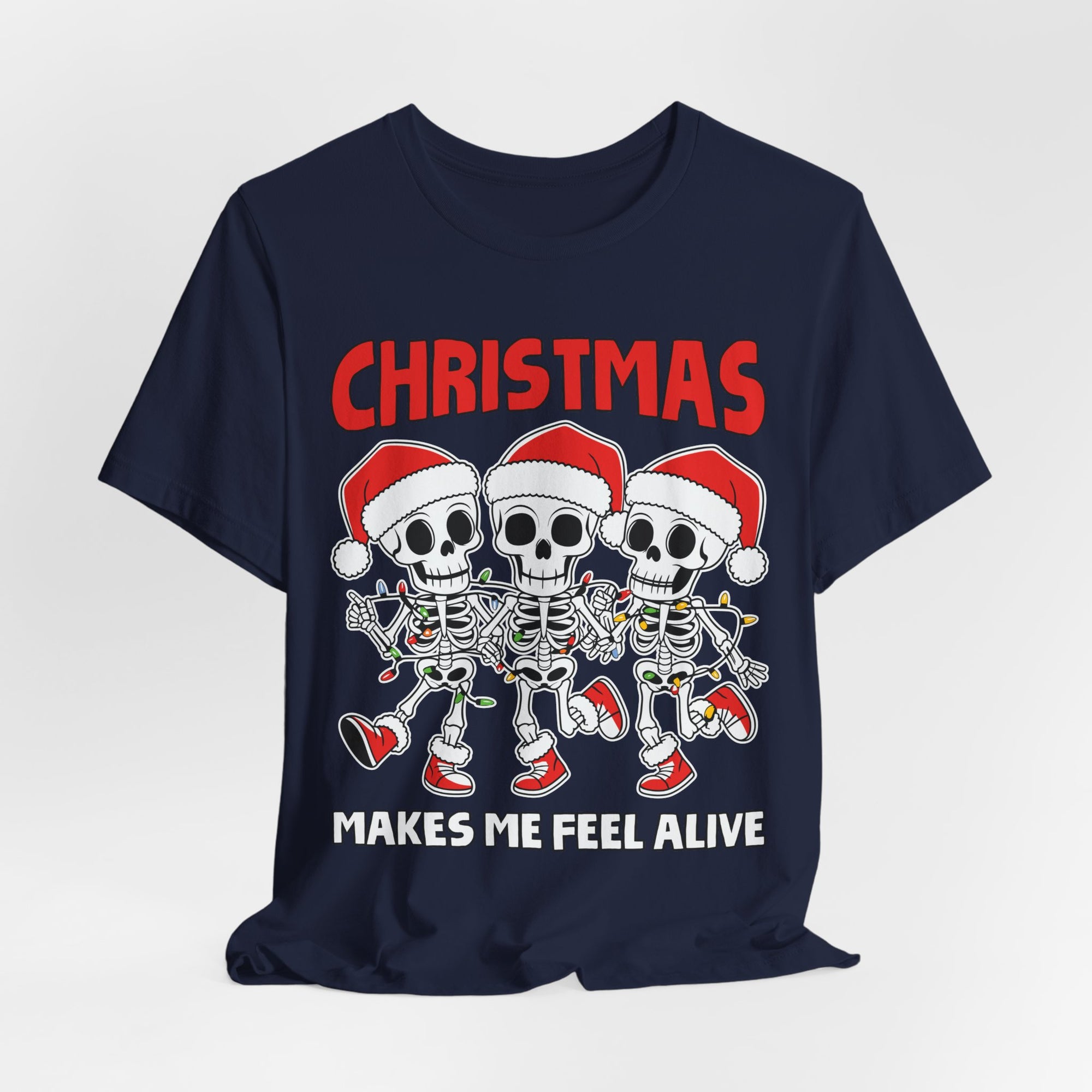 Skeleton Christmas Tee, Holiday Shirt, Unisex Christmas T-Shirt, Fun Winter Apparel, Party Outfit.
